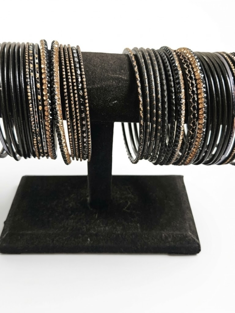 37 Pc Black Gold Rhinestone Bangle Bracelet Stack Bohemian Glam Y2K Gothic